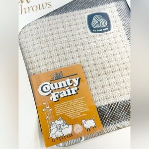 Pure Wool Faribo Country Fair Waffle Knit Fringed Throw Blanket 50"x60"